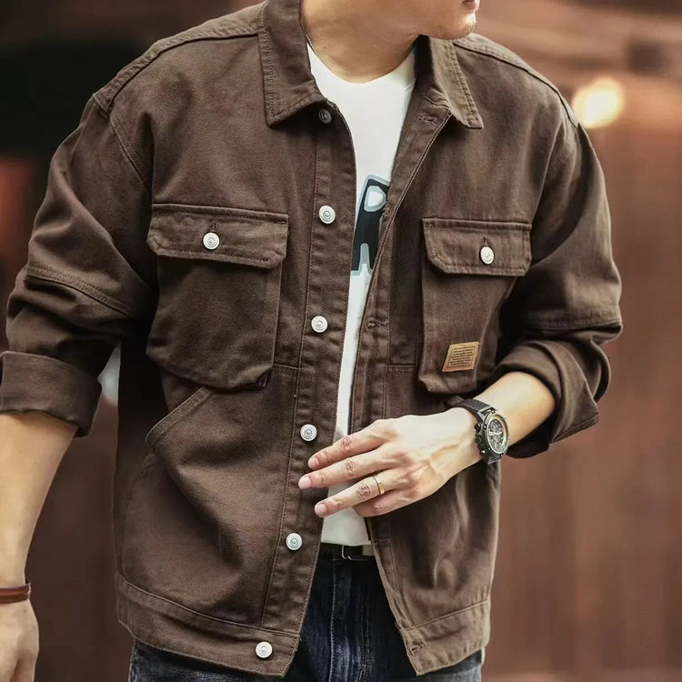 2025 Spring and Autumn New Fashion Solid Color Retro Cargo Jacket Men&