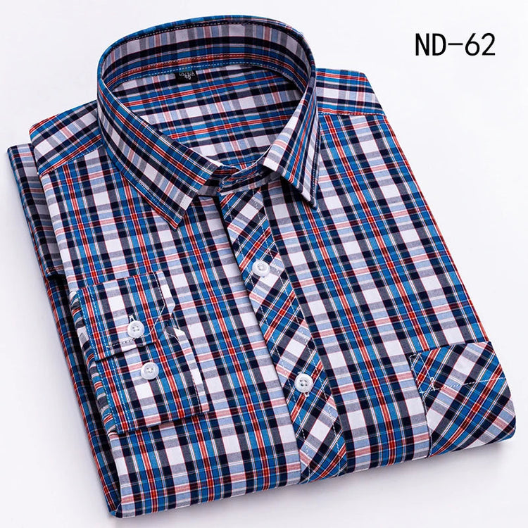 New Cotton Plaid Shirts For Man Long Sleeve Single Pocket Regular Fit Soft Easy Care Classic Dress Casual Shirts Man Clothing ShedPoundsPortal