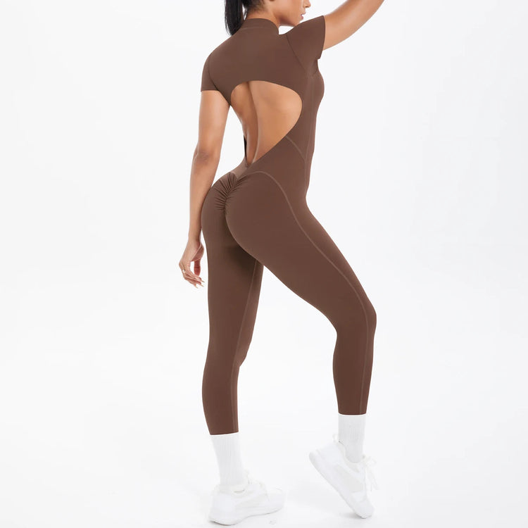 Sexy Backless Bodycon Scrunch Jumpsuit Raises Butt Women Dance Fitness Overalls Push Up With Chest Cushion Yoga Sport Jump Suit ShedPoundsPortal