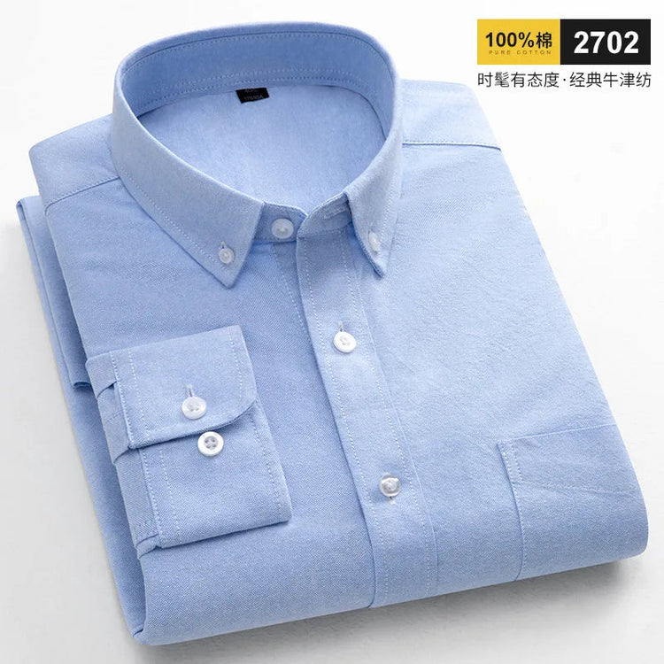 Casual Long-sleeve Shirts for Men Slim Fit Plain Shirt 100%cotton Plaid Striped Tops Soft Designer Fashion Korean Trends Clothes ShedPoundsPortal