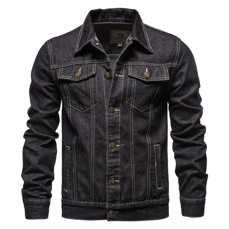2025 Spring Men Solid Lapel Denim Jackets Fashion Motorcycle Jeans Jackets Hommes Slim Fit Cotton Casual Black Blue Coats ShedPoundsPortal