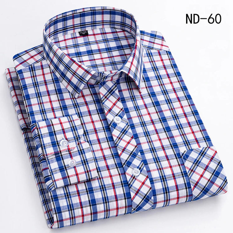 New Cotton Plaid Shirts For Man Long Sleeve Single Pocket Regular Fit Soft Easy Care Classic Dress Casual Shirts Man Clothing ShedPoundsPortal