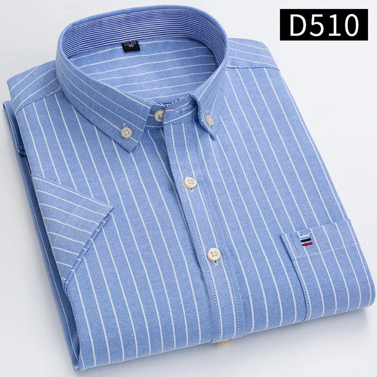 Cotton Fabric Breathable Men Oxford Short Sleeve Summer Plaid Striped Male Shirt Business Regular Fit Oversized Clothes ShedPoundsPortal