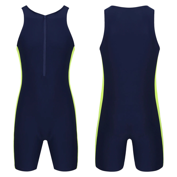 Men One-piece Swimwear Swimming Jumpsuit Patchwork Side Shorts Bodysuit Triathlon Wetsuit for Beach Pool Swimming Bathing Suit ShedPoundsPortal