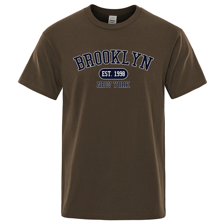 Brooklyn Est.1998 New York Letter T Shirts Man Casual Crewneck Streetwear Breathable Fashion Summer Tops Cotton Loose T-Shirts ShedPoundsPortal