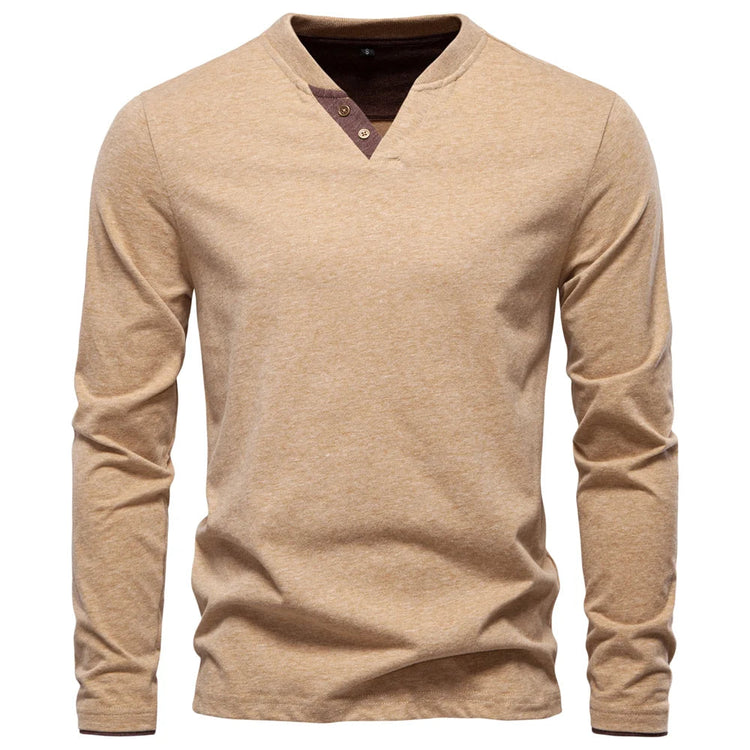 AIOPESON Henley Collar T Shirt Men Casual Solid Color Long Sleeve Autumn Fashion High Quality 100% Cotton Mens T Shirts ShedPoundsPortal