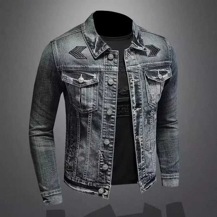 Trendy Stand Collar Zip-Uplapel Motorcycle Denim Jacket Unique Vintage Sports Top For Men Casual Trendy Brand Jacket ShedPoundsPortal