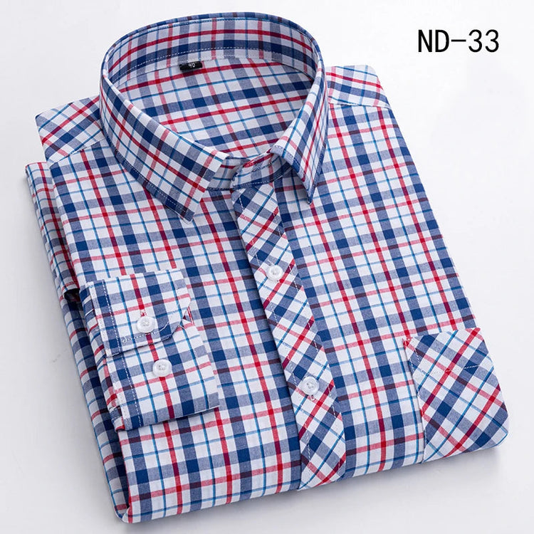 New Cotton Plaid Shirts For Man Long Sleeve Single Pocket Regular Fit Soft Easy Care Classic Dress Casual Shirts Man Clothing ShedPoundsPortal