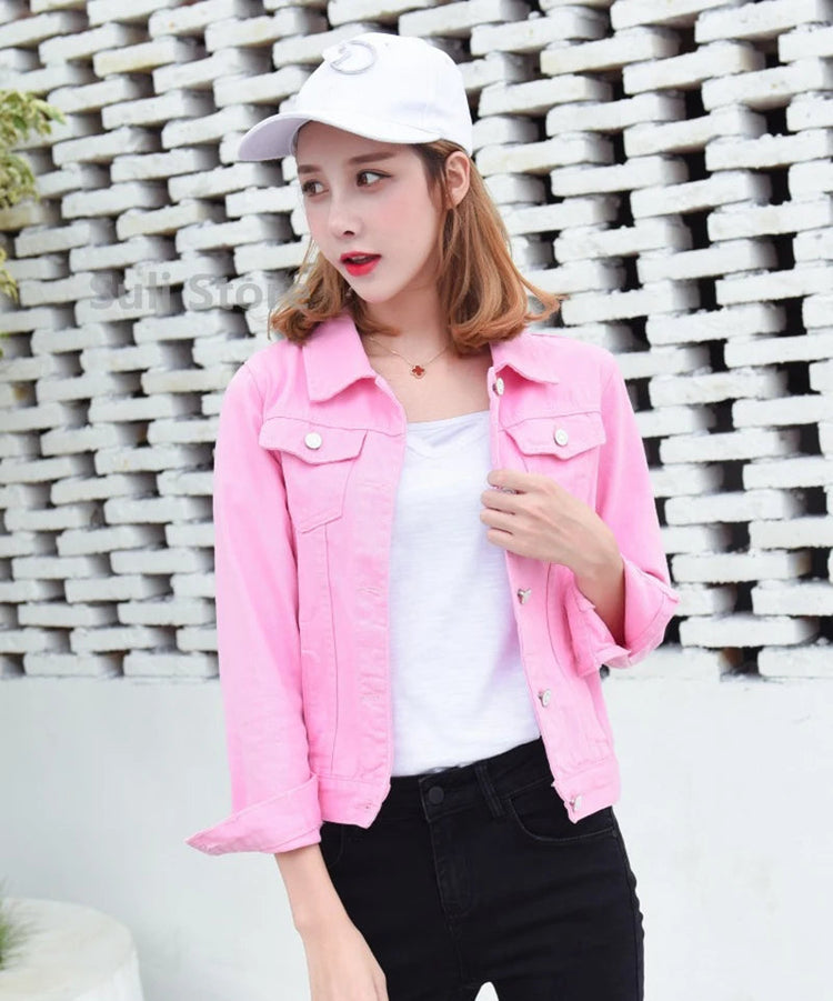 Jeans Jacket and Coats for Women 2025 Autumn Candy Color Casual Short Denim Jacket Korean Coats Women Jeans Jacket Clothes ShedPoundsPortal