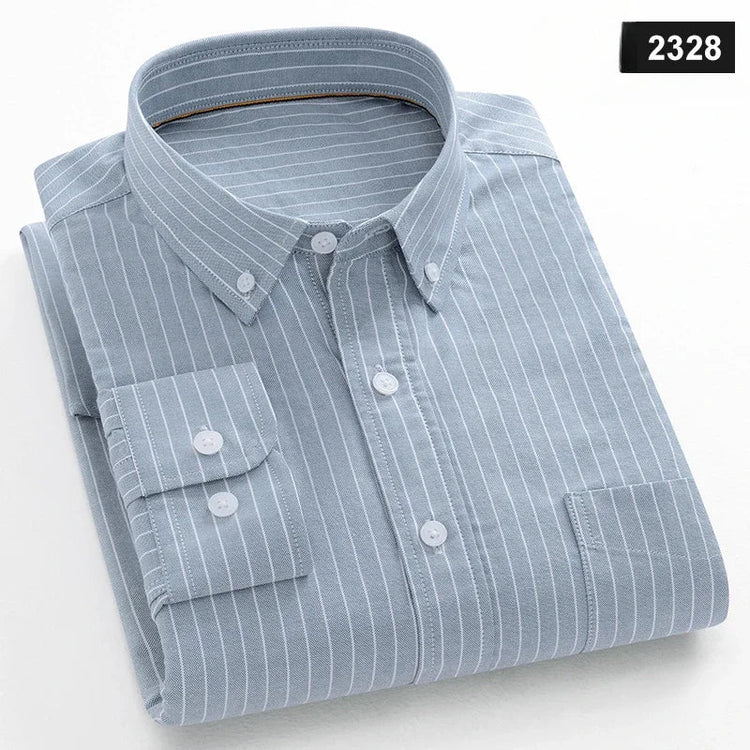 Casual Long-sleeve Shirts for Men Slim Fit Plain Shirt 100%cotton Plaid Striped Tops Soft Designer Fashion Korean Trends Clothes ShedPoundsPortal