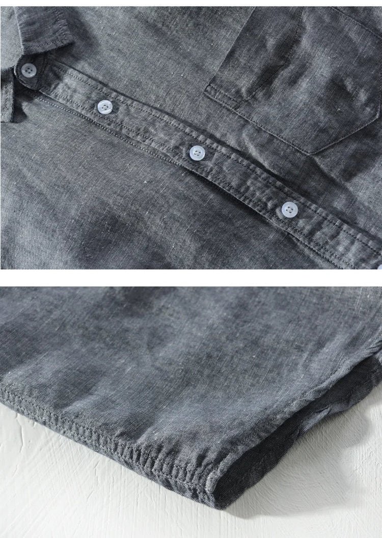 Mens Cotton Linen Shirt Breathable Casual Solid Colors Loose Turn-down Collar Long Sleeve Button Down Blouse Tops Shirts For Man ShedPoundsPortal