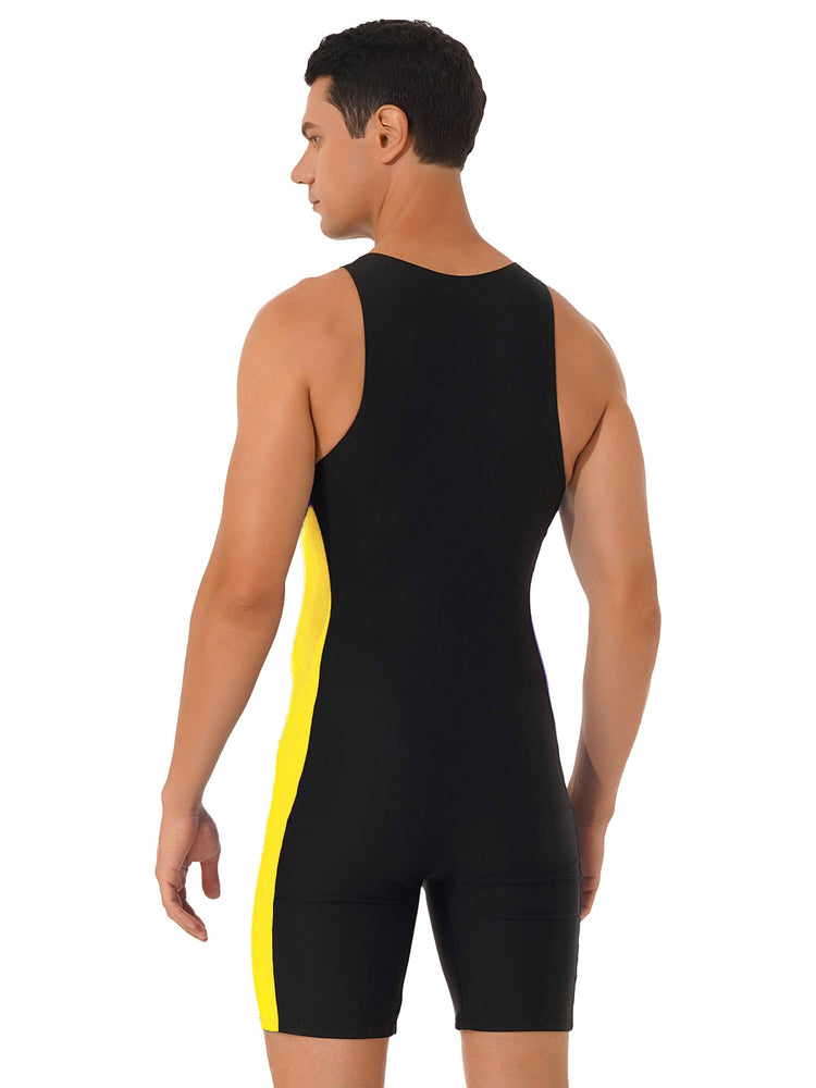 Men One-piece Swimwear Swimming Jumpsuit Patchwork Side Shorts Bodysuit Triathlon Wetsuit for Beach Pool Swimming Bathing Suit ShedPoundsPortal