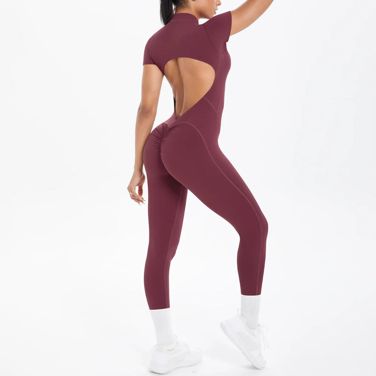 Sexy Backless Bodycon Scrunch Jumpsuit Raises Butt Women Dance Fitness Overalls Push Up With Chest Cushion Yoga Sport Jump Suit ShedPoundsPortal