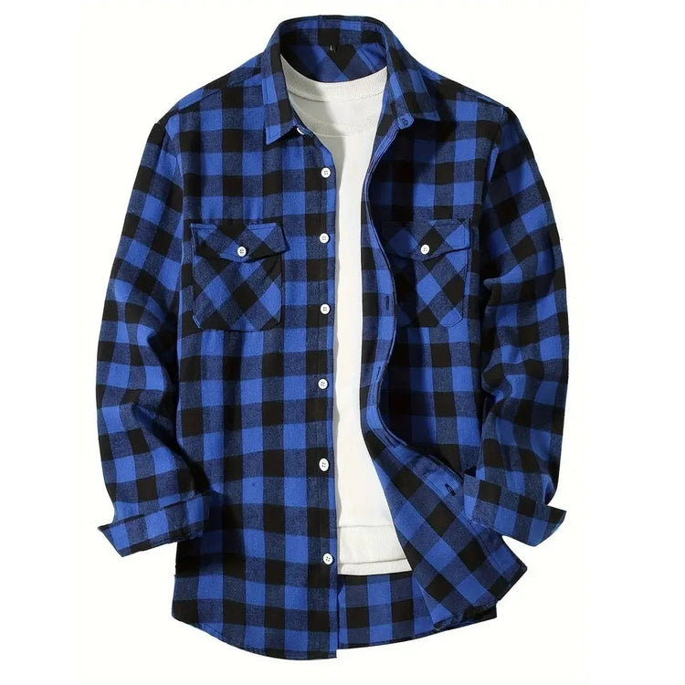 Mens Shirts Single Breaste Classic Plaid Smart Casual Flannel Shirt Long Sleeved Chest Two Pockets Design Spring Autumn Men Tops ShedPoundsPortal