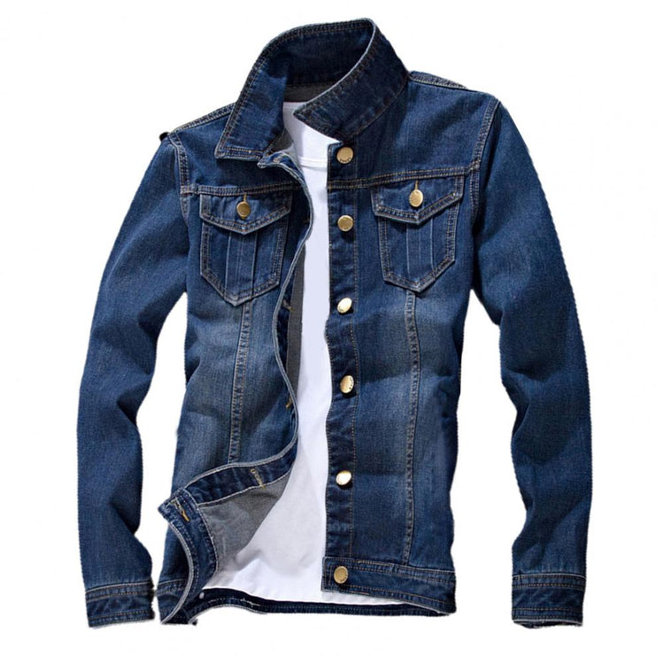 Men Jeans Jacket Stylish Pure Color Slim Fit Jeans Jacket Vintage Men Denim Jacket ShedPoundsPortal