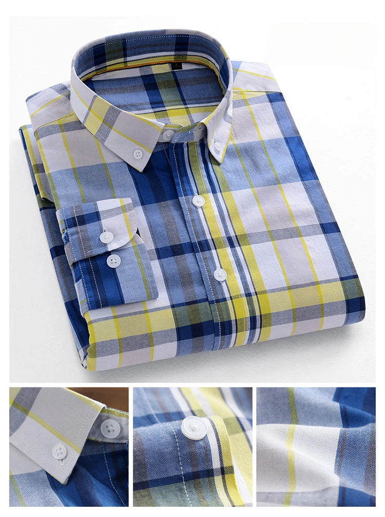 Casual Long-sleeve Shirts for Men Slim Fit Plain Shirt 100%cotton Plaid Striped Tops Soft Designer Fashion Korean Trends Clothes ShedPoundsPortal