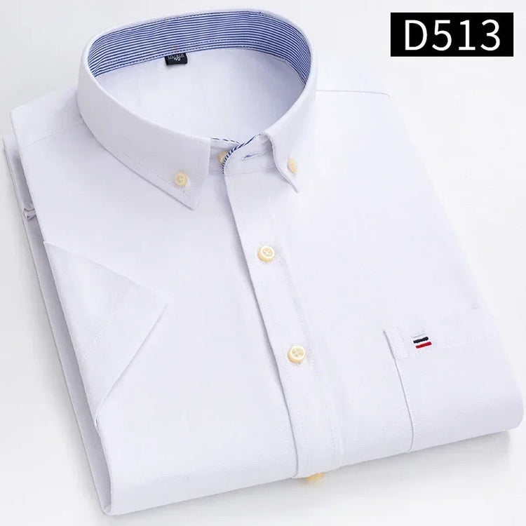 Cotton Fabric Breathable Men Oxford Short Sleeve Summer Plaid Striped Male Shirt Business Regular Fit Oversized Clothes ShedPoundsPortal
