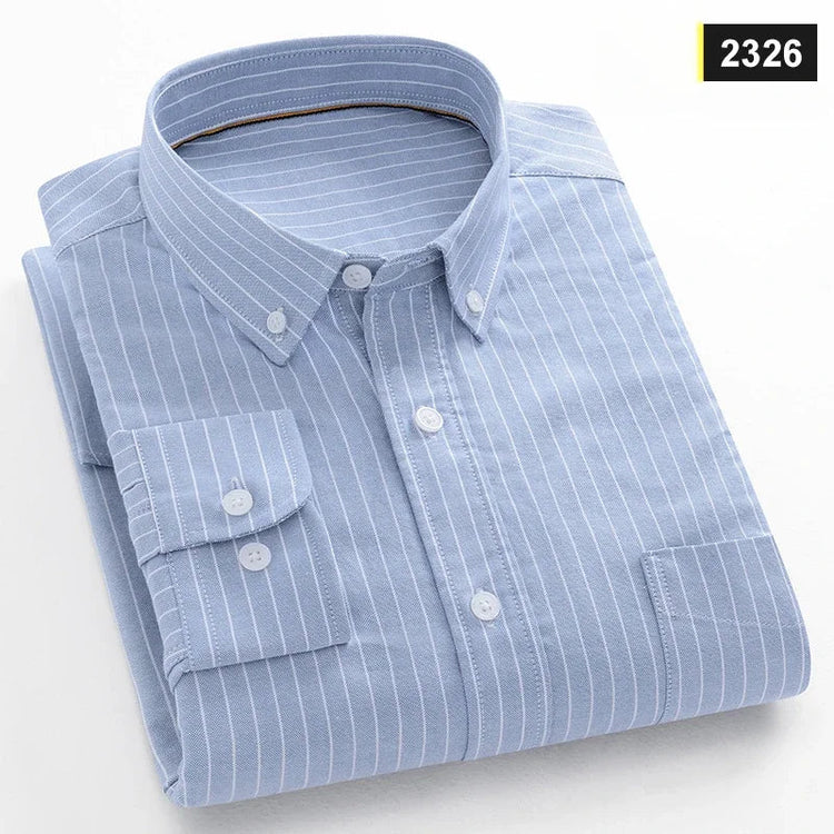 Casual Long-sleeve Shirts for Men Slim Fit Plain Shirt 100%cotton Plaid Striped Tops Soft Designer Fashion Korean Trends Clothes ShedPoundsPortal