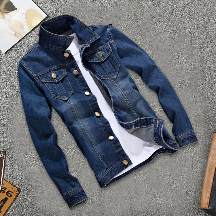 Men Jeans Jacket Stylish Pure Color Slim Fit Jeans Jacket Vintage Men Denim Jacket ShedPoundsPortal