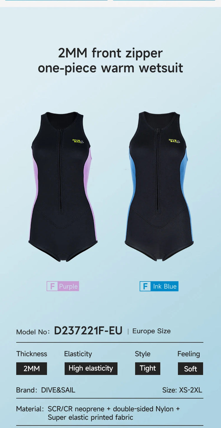 2MM Neoprene Sleeveless Wetsuit Women Swimming Wetsuit with Front Zip One-piece Bathing Surfing Diving Suit for Swim Water Sport ShedPoundsPortal