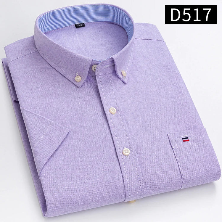 Cotton Fabric Breathable Men Oxford Short Sleeve Summer Plaid Striped Male Shirt Business Regular Fit Oversized Clothes ShedPoundsPortal