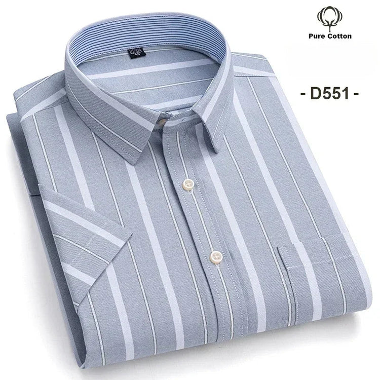 Cotton Fabric Breathable Men Oxford Short Sleeve Summer Plaid Striped Male Shirt Business Regular Fit Oversized Clothes ShedPoundsPortal
