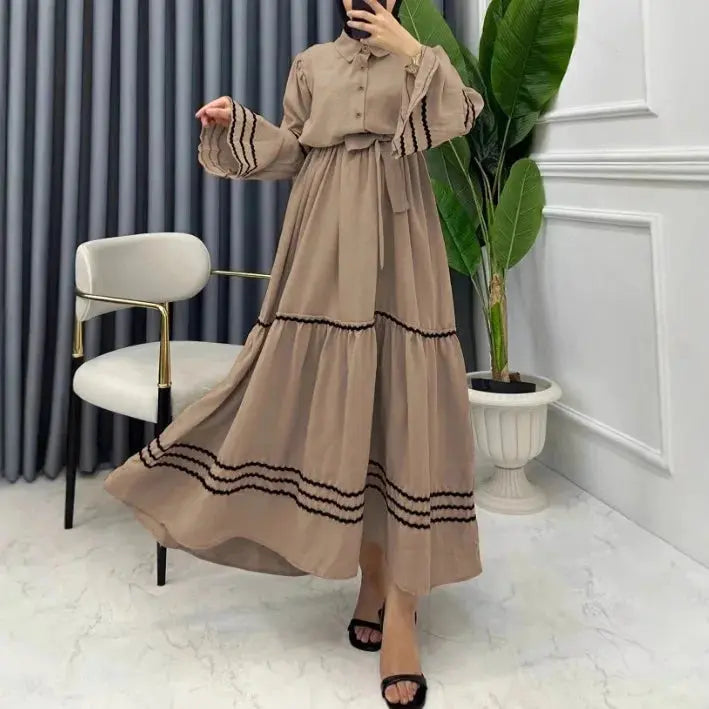 Muslim Dresses for Women Spring New Product Turn-down Collar Casual Abayas Elegant Good Fabric Turkey Saudi Camel Clothing ShedPoundsPortal