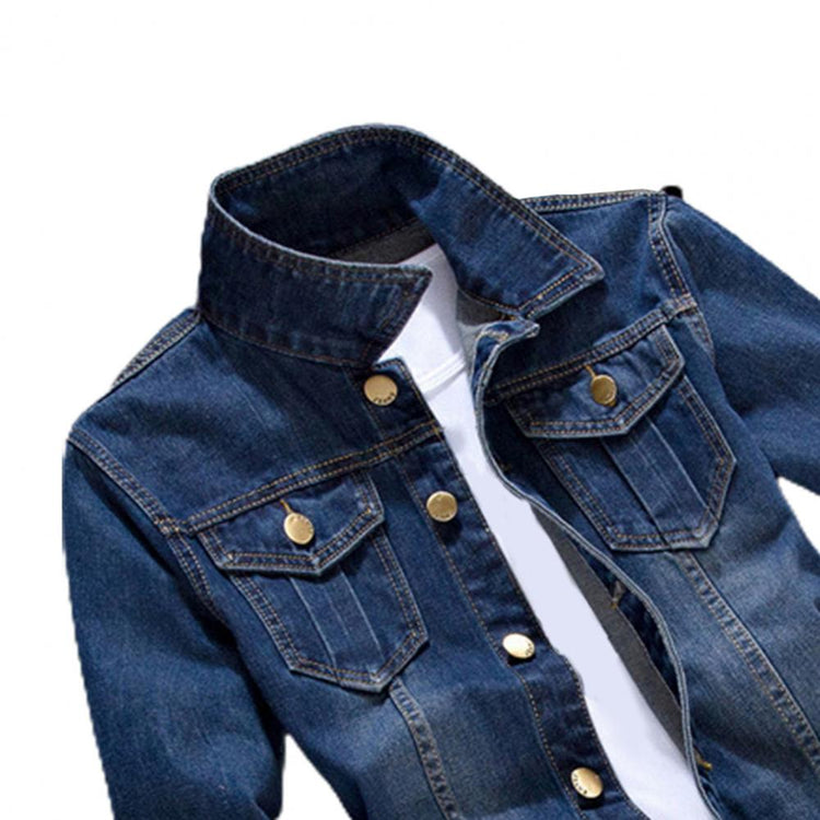 Men Jeans Jacket Stylish Pure Color Slim Fit Jeans Jacket Vintage Men Denim Jacket ShedPoundsPortal