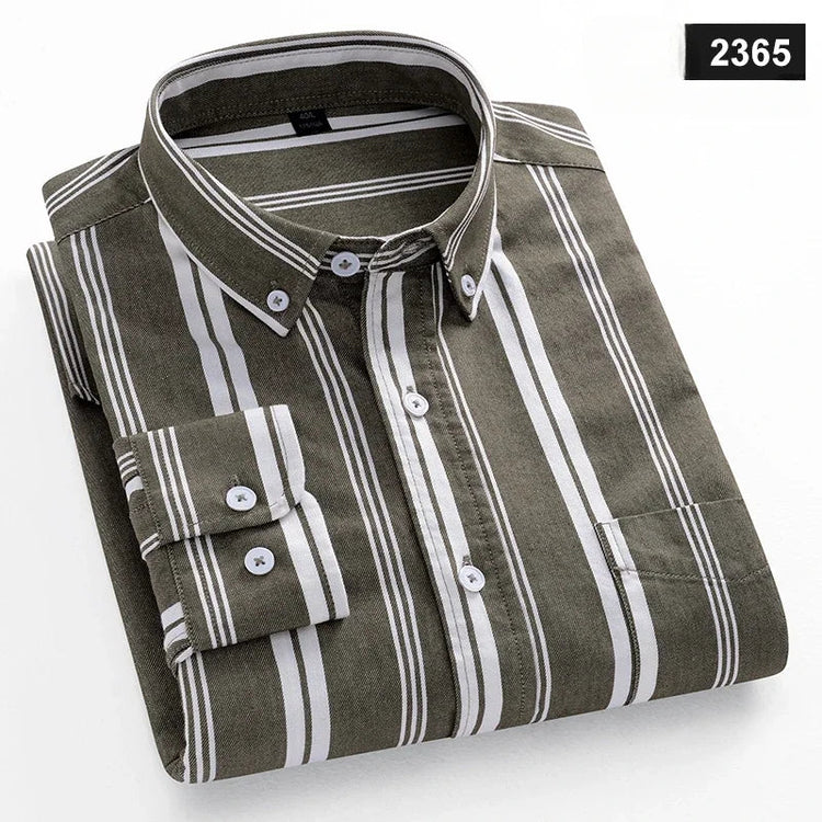 Casual Long-sleeve Shirts for Men Slim Fit Plain Shirt 100%cotton Plaid Striped Tops Soft Designer Fashion Korean Trends Clothes ShedPoundsPortal