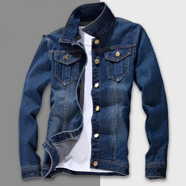 Men Jeans Jacket Stylish Pure Color Slim Fit Jeans Jacket Vintage Men Denim Jacket ShedPoundsPortal