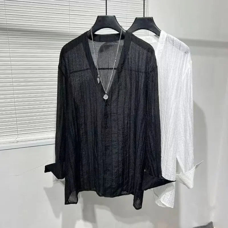 Mens Shirts Spring New Fashion Lace Long Sleeve Loose Casual T-shirt for Men ShedPoundsPortal