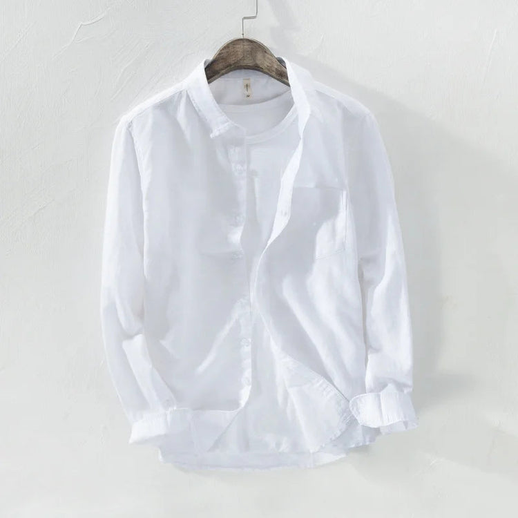 Mens Cotton Linen Shirt Breathable Casual Solid Colors Loose Turn-down Collar Long Sleeve Button Down Blouse Tops Shirts For Man ShedPoundsPortal
