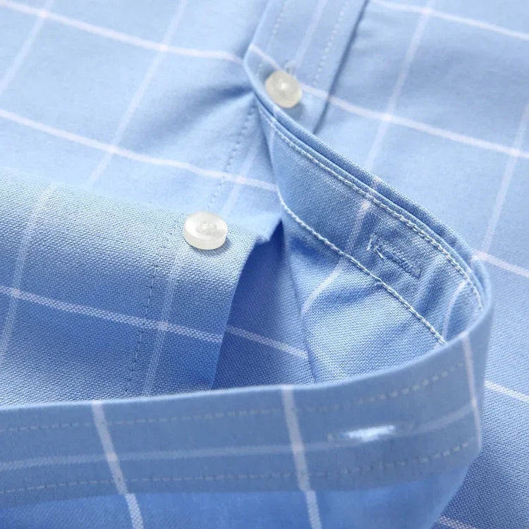 Cotton Fabric Breathable Men Oxford Short Sleeve Summer Plaid Striped Male Shirt Business Regular Fit Oversized Clothes ShedPoundsPortal