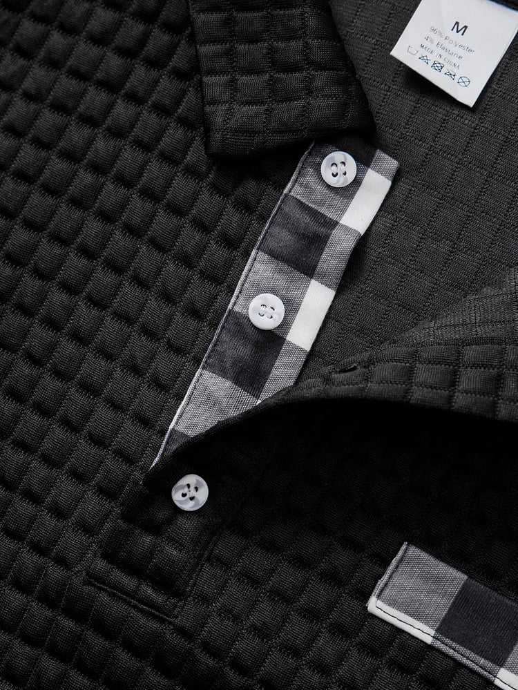 Digital Printed Fabric with Irregular Plaid Pattern, Non-Positioned Plaid Pattern, Thick Long-Sleeve Turn-Down Collar Top, Square Plaid Texture Fabric, Fashionable Casual Everyday Wear ShedPoundsPortal