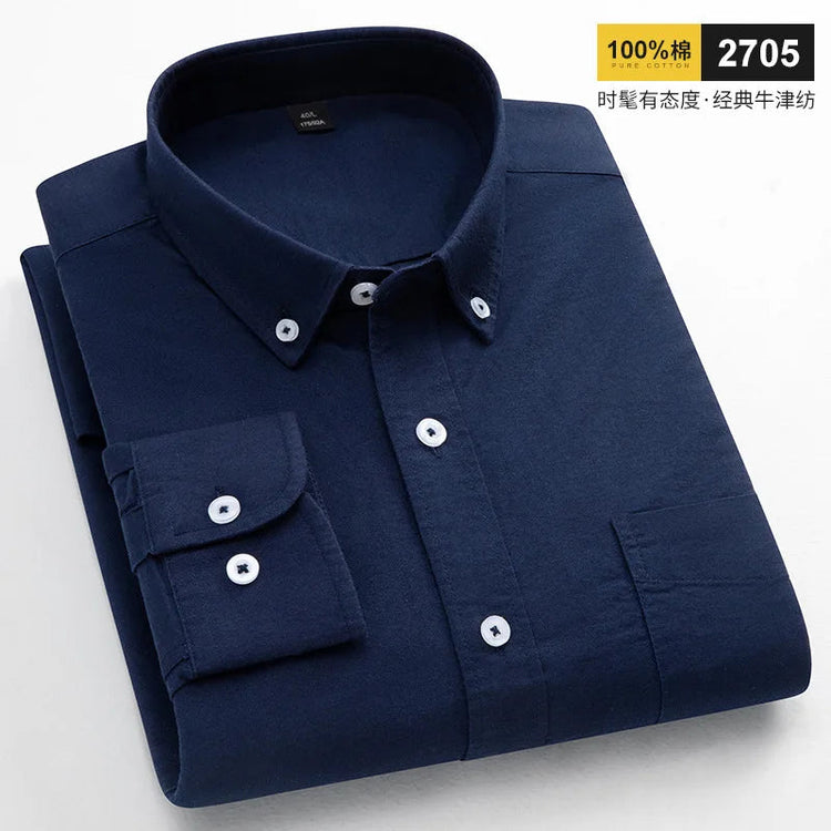Casual Long-sleeve Shirts for Men Slim Fit Plain Shirt 100%cotton Plaid Striped Tops Soft Designer Fashion Korean Trends Clothes ShedPoundsPortal