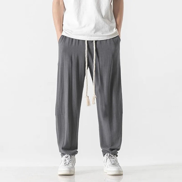 Mens Cotton Linen Pants Mens Summer Breathable Solid Color Harem Pants Male Streetwear White Trousers Men Ankle-Length Pants ShedPoundsPortal