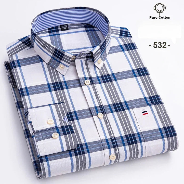Fashion over size 7XL long-sleeve shirts for men 100%cotton Oxford slim fit plain shirt soft casual elegants designer clothes ShedPoundsPortal
