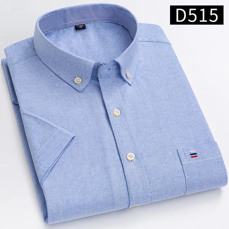 Cotton Fabric Breathable Men Oxford Short Sleeve Summer Plaid Striped Male Shirt Business Regular Fit Oversized Clothes ShedPoundsPortal