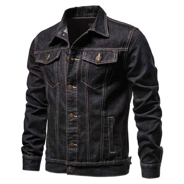 2025 Spring Men Solid Lapel Denim Jackets Fashion Motorcycle Jeans Jackets Hommes Slim Fit Cotton Casual Black Blue Coats ShedPoundsPortal