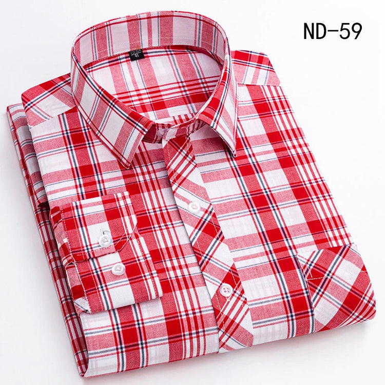 New Cotton Plaid Shirts For Man Long Sleeve Single Pocket Regular Fit Soft Easy Care Classic Dress Casual Shirts Man Clothing ShedPoundsPortal