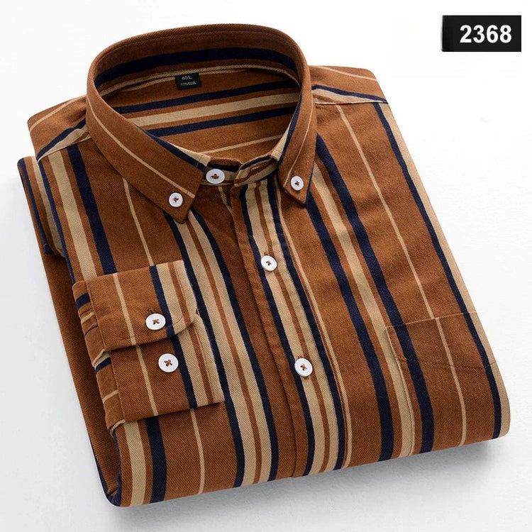Casual Long-sleeve Shirts for Men Slim Fit Plain Shirt 100%cotton Plaid Striped Tops Soft Designer Fashion Korean Trends Clothes ShedPoundsPortal