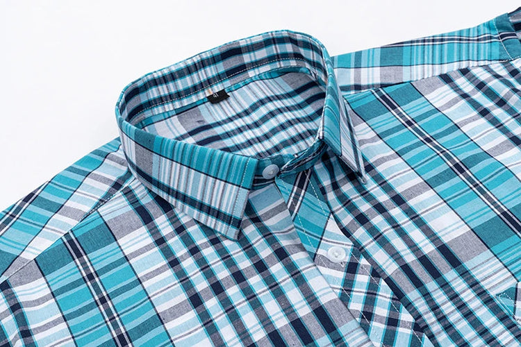 New Cotton Plaid Shirts For Man Long Sleeve Single Pocket Regular Fit Soft Easy Care Classic Dress Casual Shirts Man Clothing ShedPoundsPortal