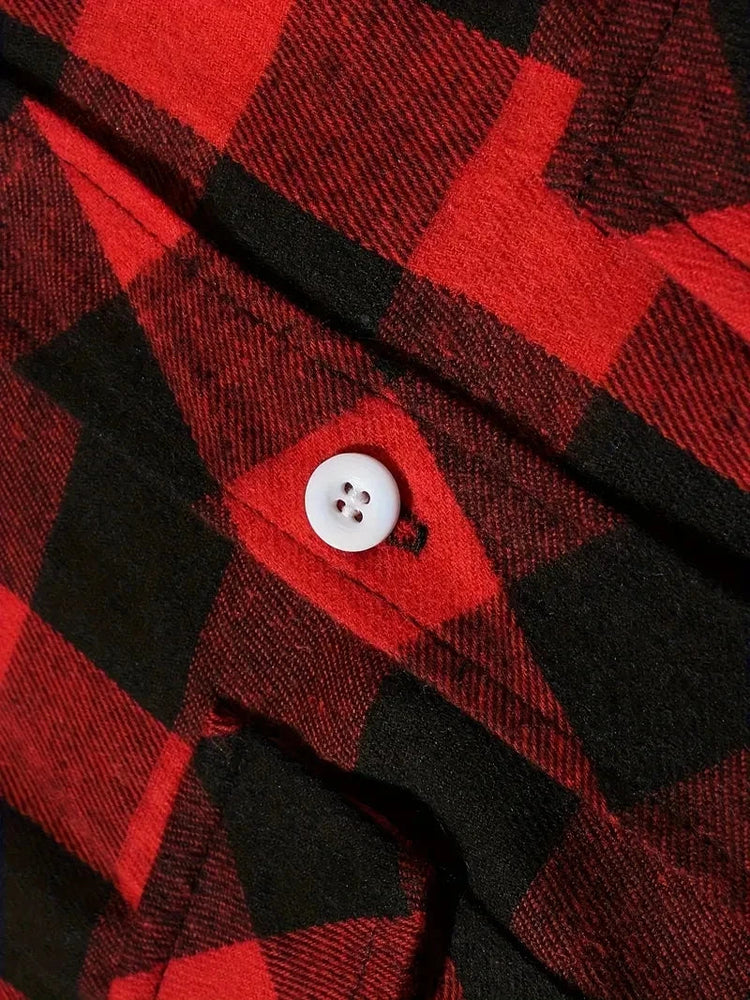Mens Shirts Single Breaste Classic Plaid Smart Casual Flannel Shirt Long Sleeved Chest Two Pockets Design Spring Autumn Men Tops ShedPoundsPortal