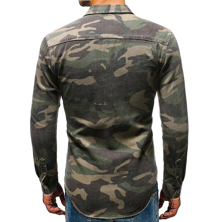 Men Shirts Coats Tops Camouflage Shirt Turn Down Collar Full Sleeve Single Breasted Casual Splice Regular Button Autumn ShedPoundsPortal