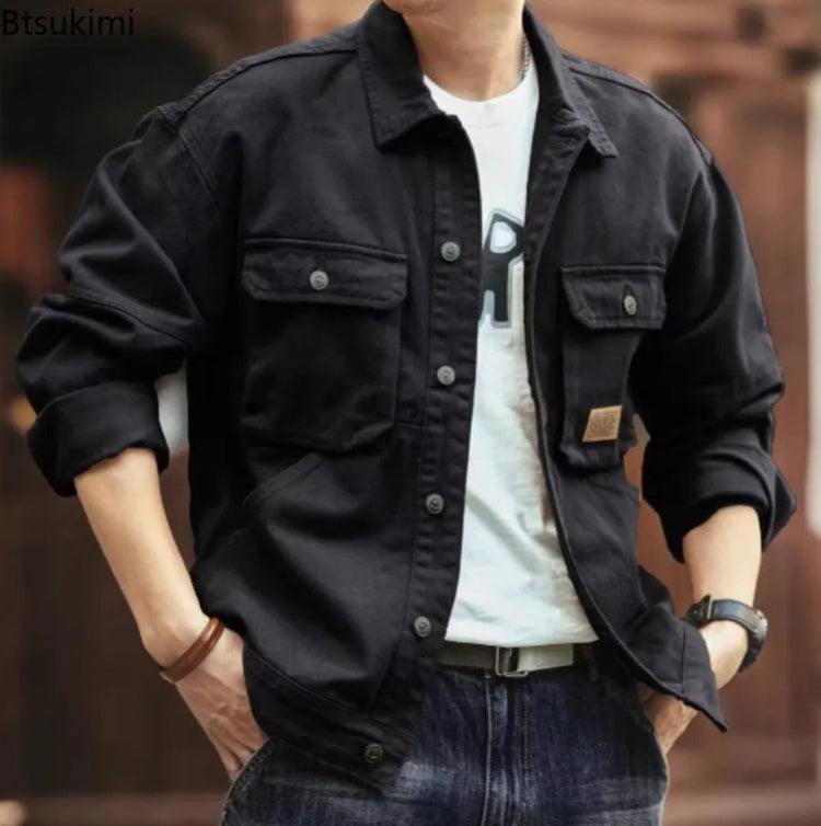 2025 Spring and Autumn New Fashion Solid Color Retro Cargo Jacket Men&