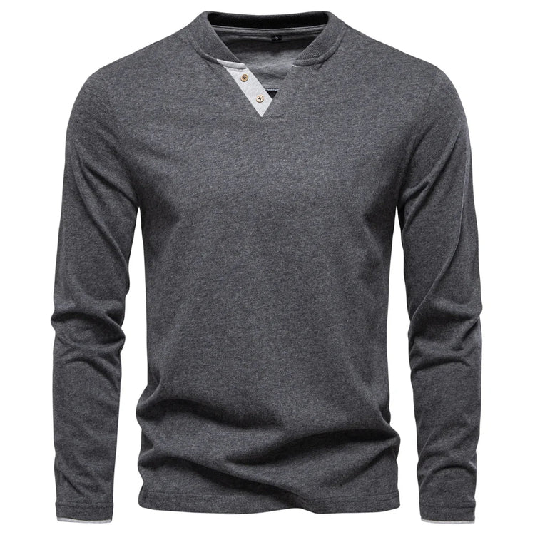 AIOPESON Henley Collar T Shirt Men Casual Solid Color Long Sleeve Autumn Fashion High Quality 100% Cotton Mens T Shirts ShedPoundsPortal