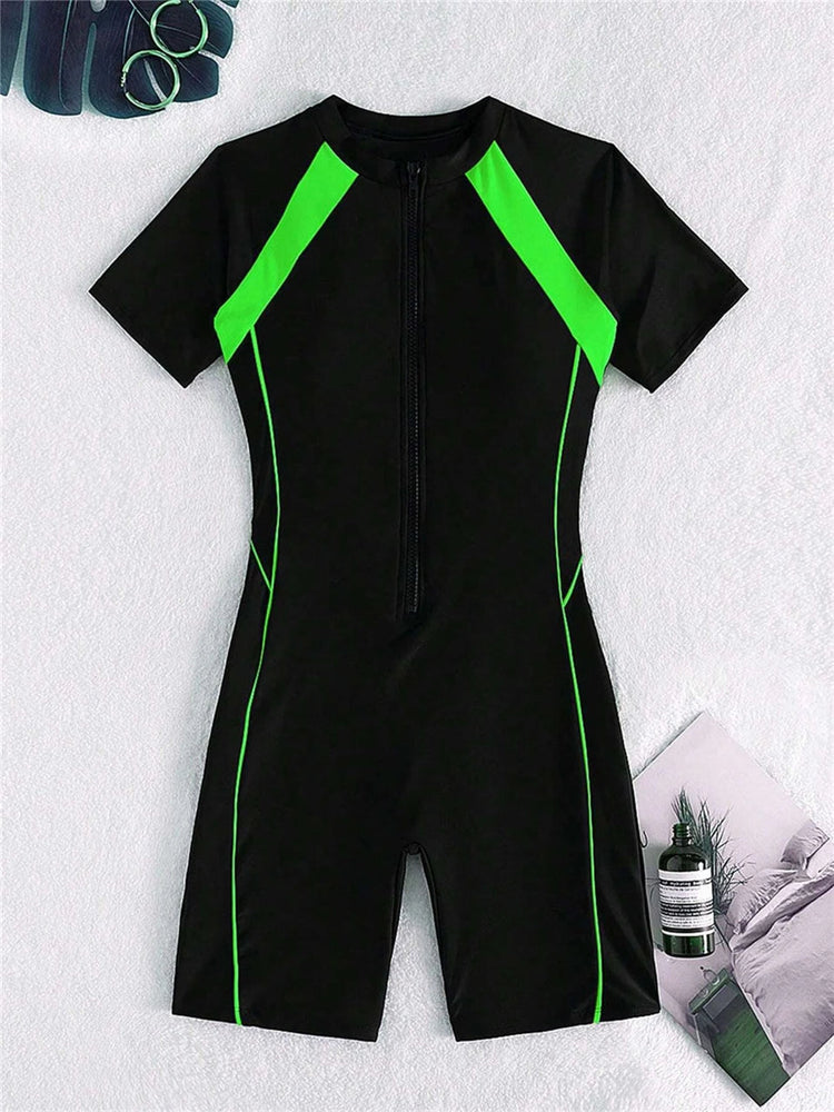 Short Sleeve Surfing Swimsuit 2024 Slim Bodysuit zipper Swimwear Women One Pieces Rash Guard Diving Clothe Bathing Swimming Suit ShedPoundsPortal