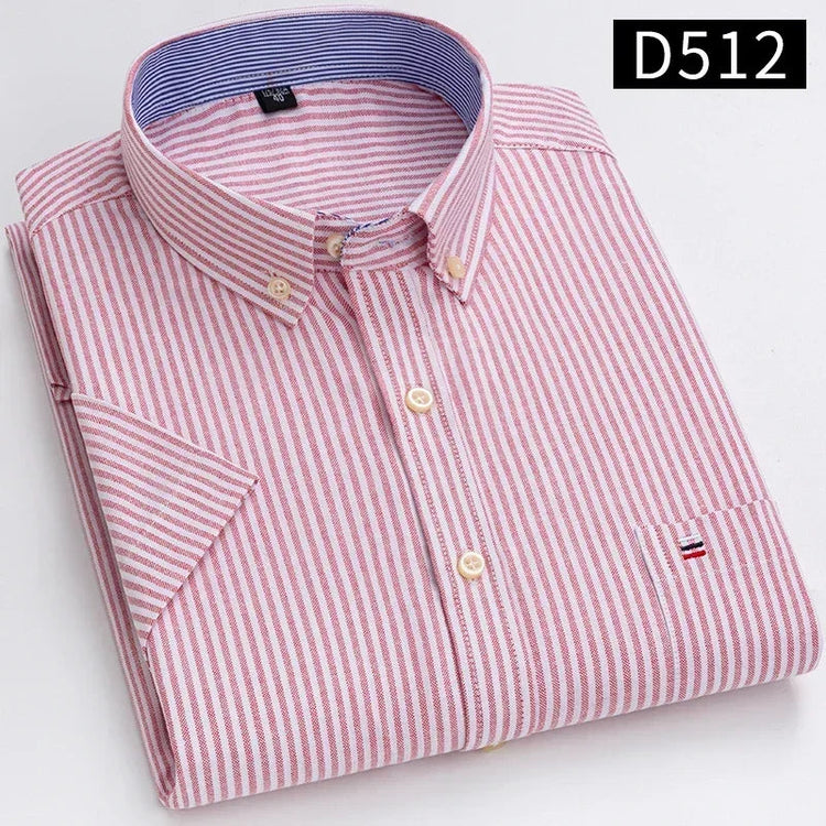 Cotton Fabric Breathable Men Oxford Short Sleeve Summer Plaid Striped Male Shirt Business Regular Fit Oversized Clothes ShedPoundsPortal