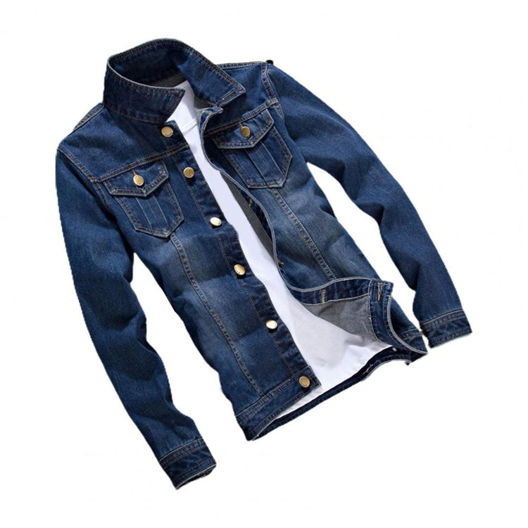 Men Jeans Jacket Stylish Pure Color Slim Fit Jeans Jacket Vintage Men Denim Jacket ShedPoundsPortal