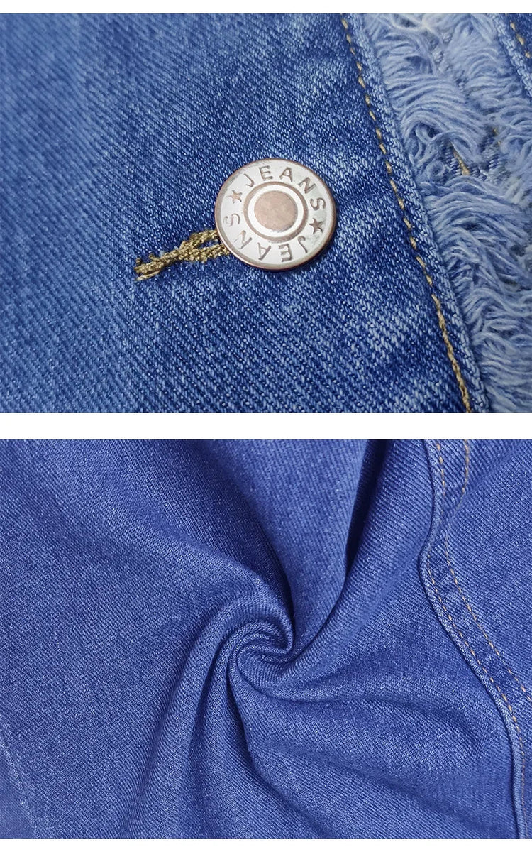 Short Jacket Denim Suit Coat Single-Breasted Stand-up Collar Thin Autumn Jackets Outwear Women Ripped ShedPoundsPortal